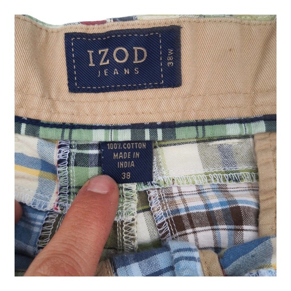 Men's 38 Indian Madras Shorts Patchwork Plaid Preppy Cargo Vtg by Izod J… - Picture 3 of 9